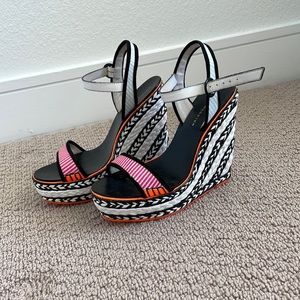 Sophia Webster platform white black colorful platform wedge heel size 7
